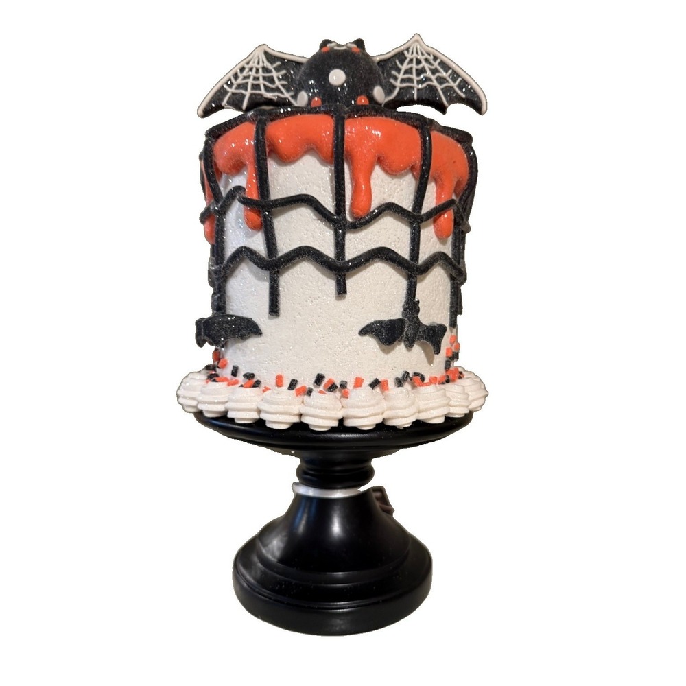 Sweet Treats Halloween Bat Cake Figurine Freestanding Decor Black Orange White